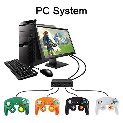 Wii U Gamecube Controller Adapter, HOMFUL Super Smash Bros Swith Gamecube Controller Adapter for Wii U, Nintendo Switch and PC USB 4 Port Black Gamecube Adapter No Drives Needed