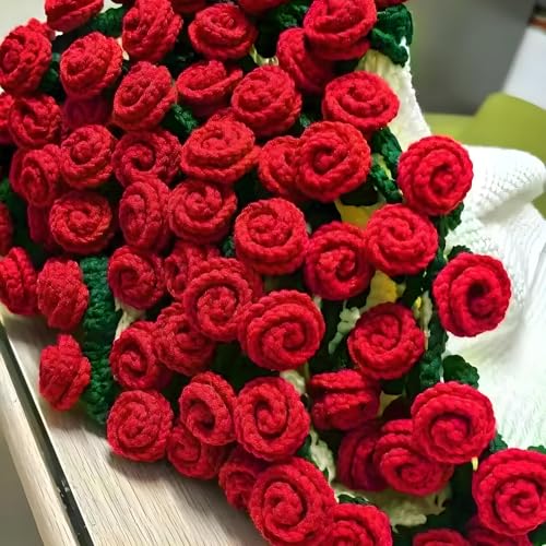 CHENMEIYOUPIN Flower Bouquet Blanket DIY Handmade Crochet Floral Bouquet Throw Blanket Rose Knitted Blanket Kit Festival Soft Romantic Flower Knitting Gift for Lovers, Mothers and Friends (63 in, 29)