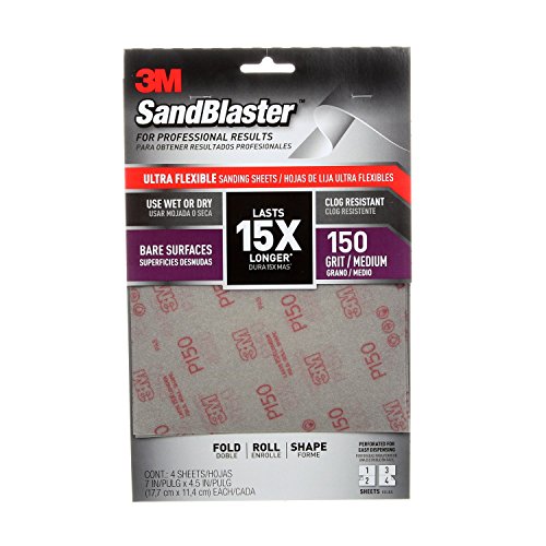 3M 28150SB-UF4 150 Grit Sandblaster Ultra Flexible Sanding Sheets (4 Pack), 7 x 4.5/Medium