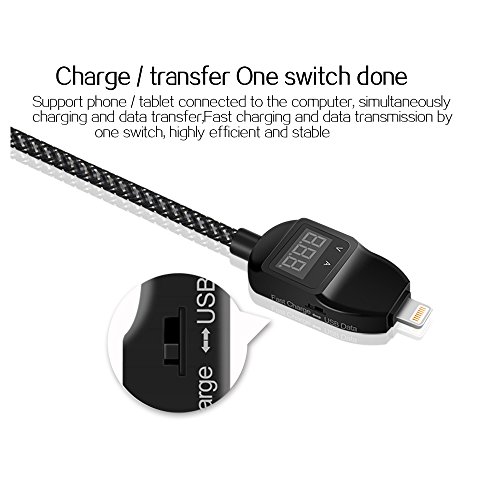 Kingsida Smart 1.2M Voltage Current LED Display Micro USB Sync Date Multi -functional Charging Cable for ios iDevices with Lightning Conector . (For ios)