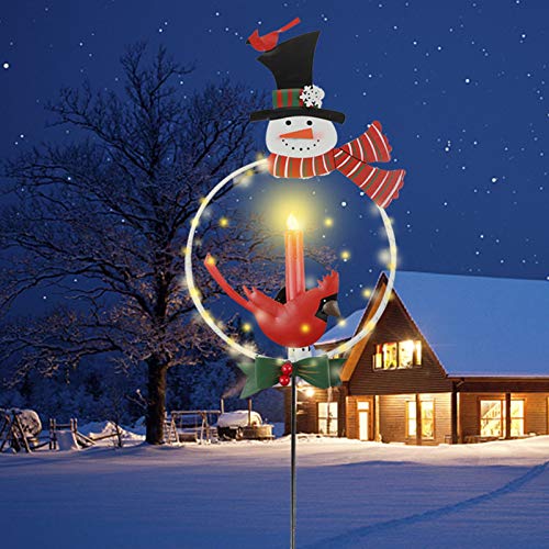 MorTime Christmas Garden Stake Decor, Lighted Solar Metal Snowman Yard