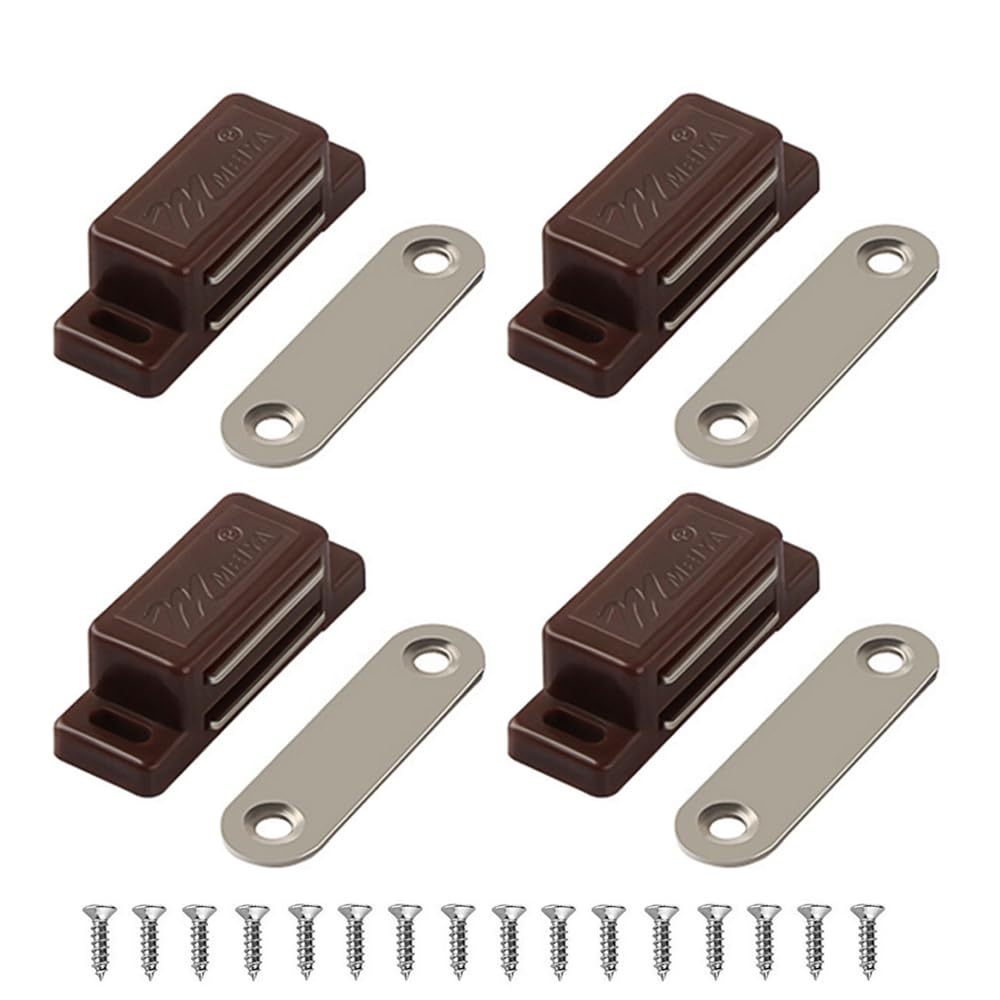 Magnetic Door Catch, Lockimo Cupboard Door Magnets Drawer Magnet Small Cabinet Door Magnetic Catches Latches for Kitchen Wardrobe Magnets Door Closers Magnet Closure 4 Pack Brown