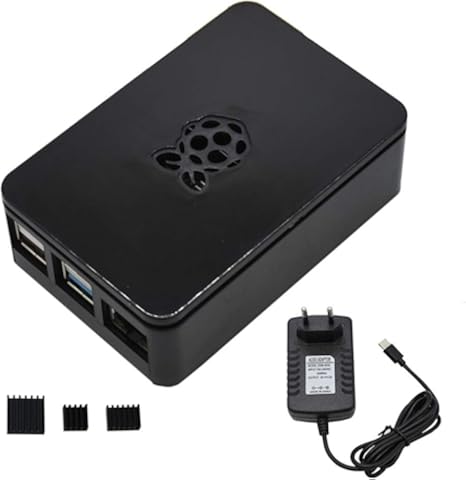 Nrpfell para Raspberry Pi Gabinete Caja V4 con Disipador de Calor + Fuente de AlimentacióN 5V / 3a para Raspberry Pi 4B (Enchufe de la UE)