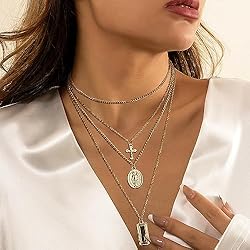 ORAZIO 2PCS Layered Necklace for Women Girl Cross
