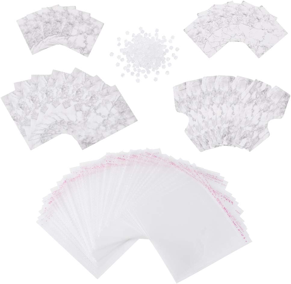 Craftdady 210pcs Necklace Earring Display Cards Blank Paper Card Holders in Marble Design with 400pcs Earring Backs