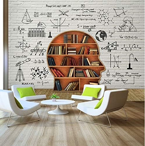 Mbwlkj Math Function Bookshelf Large Mural 3D Bricks Wallpaper Mural 3D Wall Photo Mural Wall Paper for Bedroom-200cmx140cm