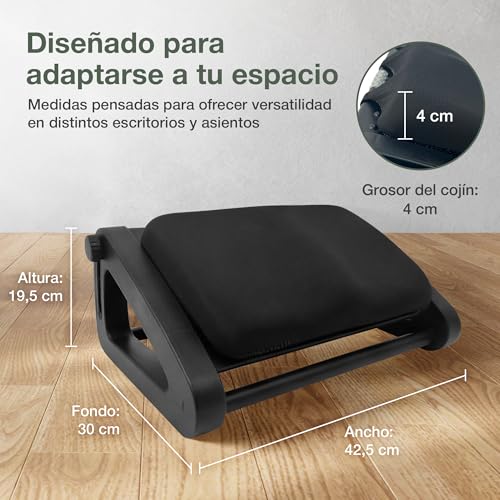 ZYNTRA® Reposapiés ergonómico con cojín viscoelástico y 6 alturas ajustables | Apoya pies oficina ideal para casa, escritorio, sofá y teletrabajo, mejorando postura y confort.