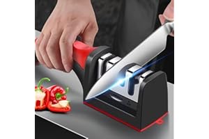 Professional 3-Stage Kitchen Knife Sharpener, Manual Sharpening Stone Tool for Ceramic & Steel Knives, Ergonomic Non-Slip Sha