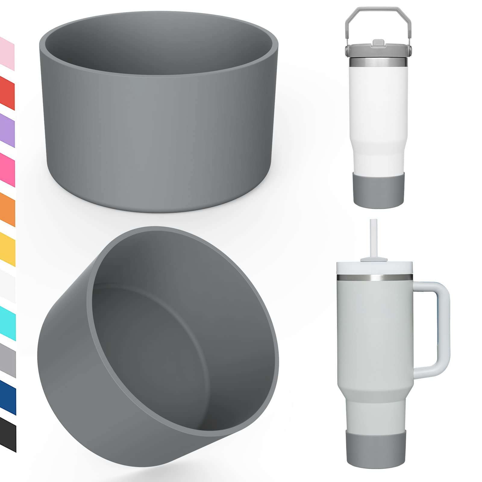 Photo 1 of *BLACK** Airboat Upgrade 2PCS Protective Silicone Boot Bumper for Stanley Quencher Adventure 40oz 30oz IceFlow 20oz 30oz Tumbler, Water Bottle Bottom Sleeve Cover Accessories for Stanley Mug Cup(Black)