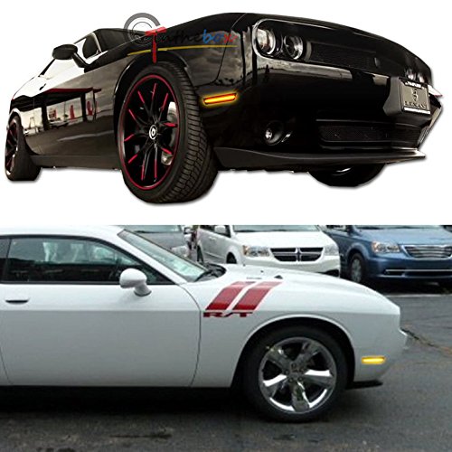 GTINTHEBOX 2PCS 3D Smoked Lens Amber 24-SMD LED Front Bumper Side Marker Lights Lamps Replacement Kit For 2008-2014 Dodge Challenger