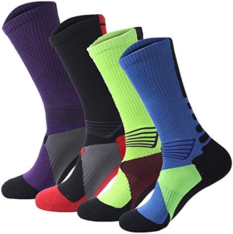 4 pack Men's Crew Socks Basketball Cushioned Dri-Fit Athletic Compression Sport Socks