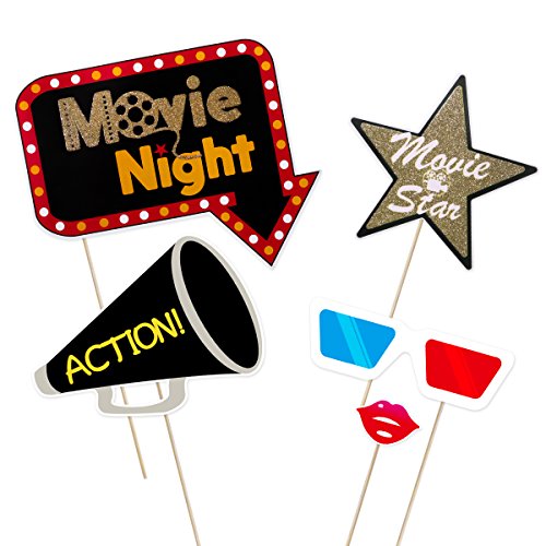 LUOEM Hollywood Photo Booth Props Kit Hollywood Party Selfie Photo Props Movie Night Photo-Booth Props Party Supplies,Pack of 21 - Thumbnail 2