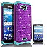 Kyocera Hydro Air Case, Starshop Slim Dual Layer Armor Phone Case Cover With Spot Diamond With Premium Screen Protector Teal/Purple