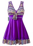 COCOPEAR Women's Tribal Print One Piece Swimdress Skirted Bottom Swimsuit(FBA) BueViolet 3XL/12-14