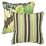 Pillow Perfect Decorative Green/Brown Tropical/Striped Reversible Toss Pillows, Square, 18-1/2 Length, 2-Pack
