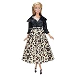 E-TING Handmade Fashion Doll Clothes Short Skirt Office Style Wears Dress for Girl Dolls (Black Jacket +Leopard Long Skirt)