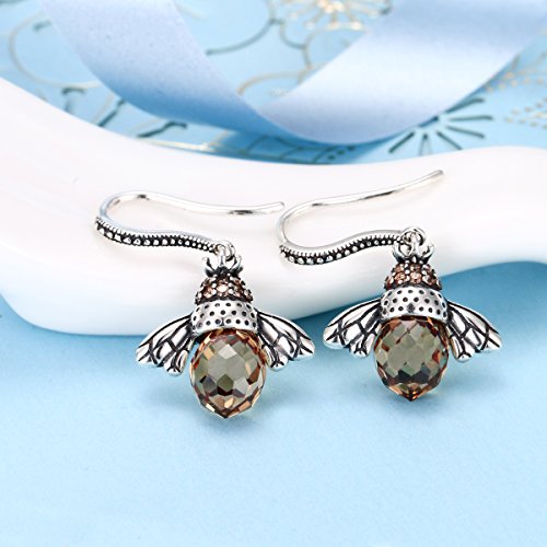 EleQueen 925 Sterling Silver Vintage Inspired Brown Crystals Queen Bee Earrings Jewelry For Women