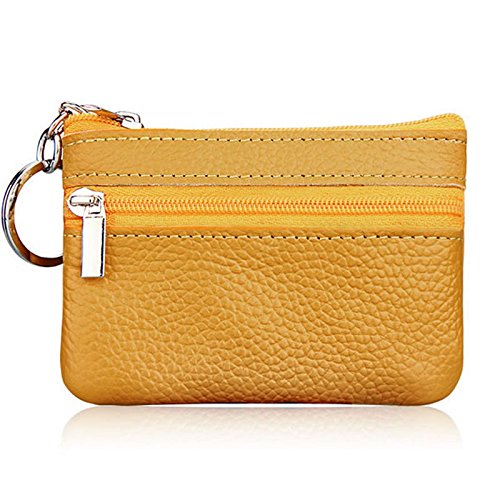 Dabixx Soft Men Women Card Coin Key Holder Zip Genuine Leather Wallet Pouch Bag Purse Yellow