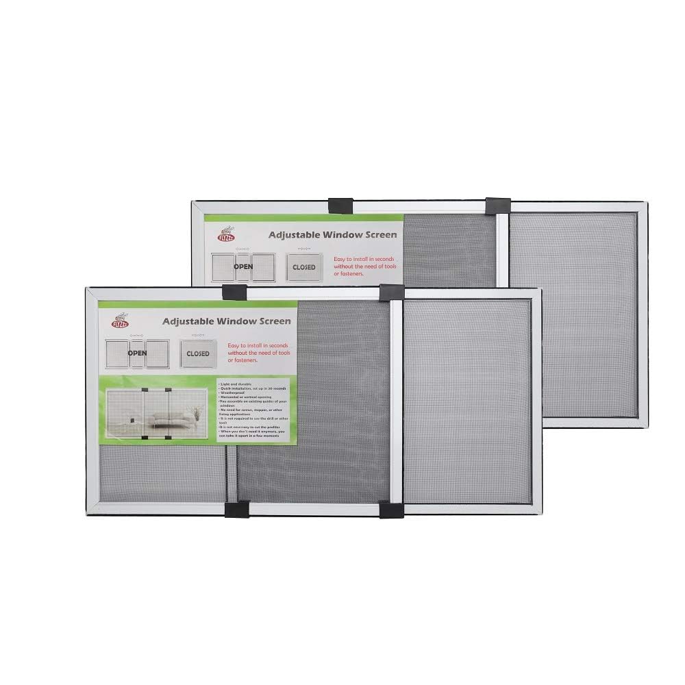 FLYZZZ Fly Screen for Windows Adjustable Window Screen (40cm H x 55cm-102cm W), 2packs Mosquito Window Screen for Rolling Doors and Windows (40X55B)