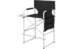 Kcelarec 26" Tall Folding Directors Chair with Side Table,Portable Makeup Artist Bar Height, Steel Frame 250 lbs Capacity, 19.3" D x 22.8" W x 41" H