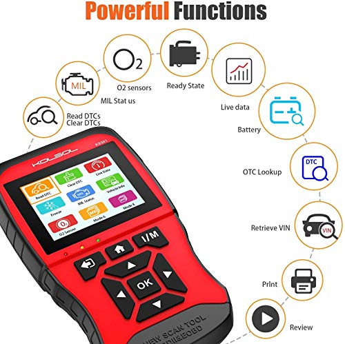 KOLSOL Code Reader OBDII Scan Tool for Universal Vehicles EOBD Automotive Scanner Diagnostic Tool KS501 (KS04-Red)