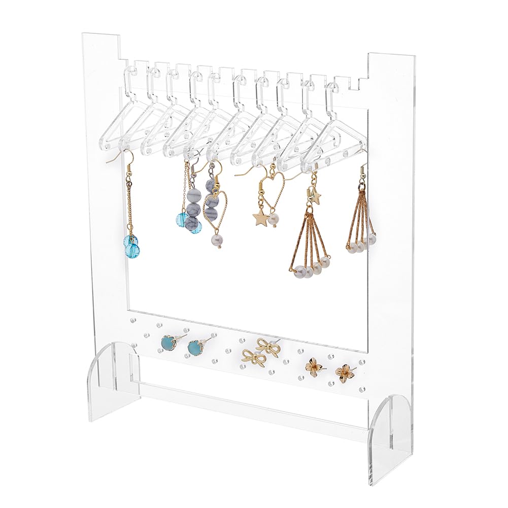SUPERFINDINGS Transparent Acrylic Earring Display Stand with 10pcs Coat Hangers Stud Earring Jewelry Show Holder Plastic Display Rack Stand Organizer for Jewelry Display Retail Store