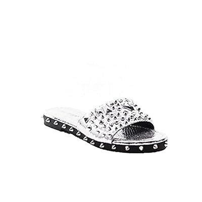 Flat Sandals Cape Robbin Slides Cape Robbin Silver Studded Slides