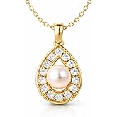StiloVero Pearl Pendant Necklace for Women, Freshwater Cultured Single Pearl Necklace with Moissanite Accents, Dainty Gold Necklace for Women, 18K Gold Plated Sterling Silver, Pearl Jewelry Gift for Her Anniversary Birthday
