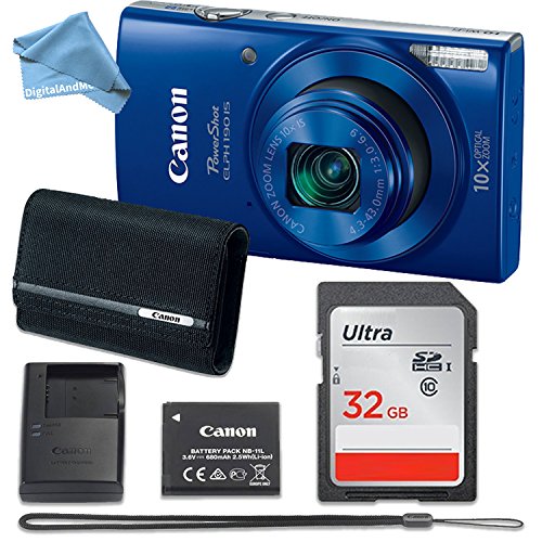 Canon PowerShot ELPH 190 Digital Camera (Blue) with 32GB Memory + CANON PSC-2070 CASE + DigitalAndMore Microfiber Cloth