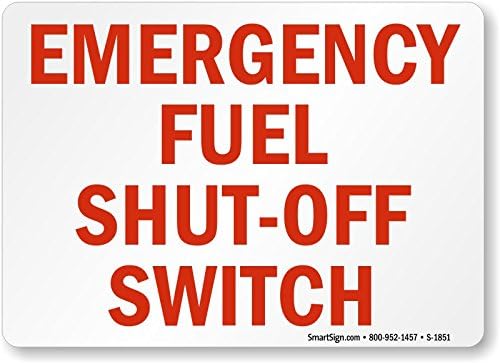 SmartSign 10 x 14 inch “Emergency Fuel Shut-Off Switch” Metal Sign, Screen Printed, 40 mil Laminated Rustproof Aluminum, Red and White