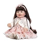 Pinky Cute Smiling 22 Inch 55cm Simulation Soft Silicone Vinyl Lifelike Reborn Baby Girl Boy Dolls Realistic True Looking Newborn Doll Toddler Twins Black Hair Birthday Xmas Gift (Girl)