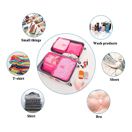 HongyuTing 6Pcs Waterproof Clothes Packing Cubes Travel Luggage Organizer Bag Home & Kitchen, Storage & Organization, Laundry Storage & Organization, Laundry Bags
