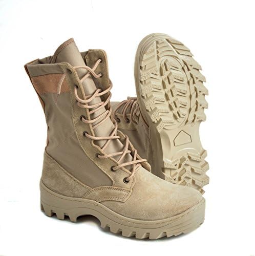 Men's Leather Army Combat Outdoor Tactical Boots 9.8" Inches for work, construction, hiking or hunting (8, Desert Tan)