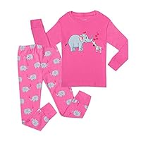 PHOEBE CAT Girls Elephant Pajamas 100% Cotton Long Sleeve Toddler Pjs Kids Sleepwear 2 Piece Pajama Set 4T Pink