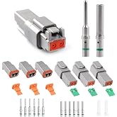 JRready ST6112 DT Connector 2 Pin with 14-16AWG Solid Terminals, 3 Sets | DT04-2P DT06-2S, Deutsch Solid Contacts Wire Size 14-16 AWG, Waterproof and Dustproof, Material PA66 Nylon, Sealing Plugs