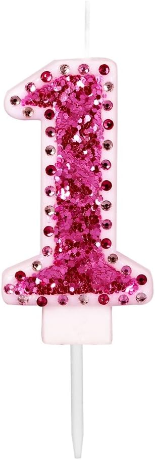 Happy Birthday Number Candles with Rhinestone Color and Glitter Powder for Birthday decroation or Collecting (Rosered 1)