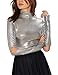 Haoduoyi Womens Cosplay Silver Metalic Shiny Mock Collar T Shirt Tops