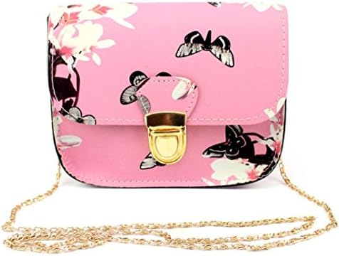 Anyada Women Butterfly Flower Printing Handbag Shoulder Bag Tote Messenger Bag (Pink)