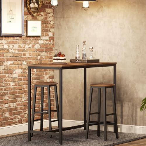 HOOBRO Bar Stools, Round Bar Chairs Set of 2, 24.8" Counter Height Barstools, Counter Stools for Kitchen Island, Industrial Bar Chairs for Dining Room, Rustic Brown and Black EBF07BY01G1