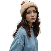 Christmas Reindeer Hat for Women – Cozy Knitted Beanie with 3D Antler Ears, Soft Winter Deer Hat for Xmas Party, Family Matching (Beige, One Size)