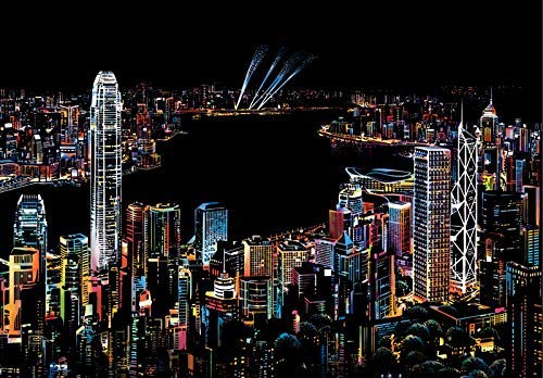 Redcat Magic Scratch Art Paper Colorful City Famous Spots Night View for Adult and Kids,Four Series Size 11.2â€™â€™x16â€™â€™ (Hong Kong)
