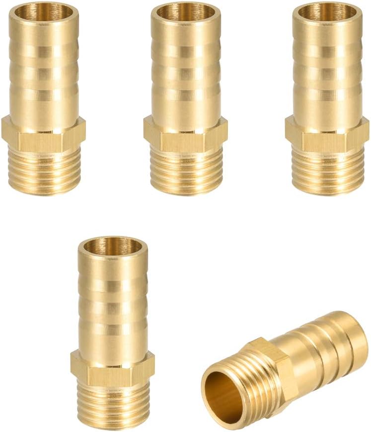 sourcing map Brass Hose Barb Fitting,Connector,12mm Barb x G1/4 Male Pipe Adapter,5Pcs, Gold, 12mm x G1/4