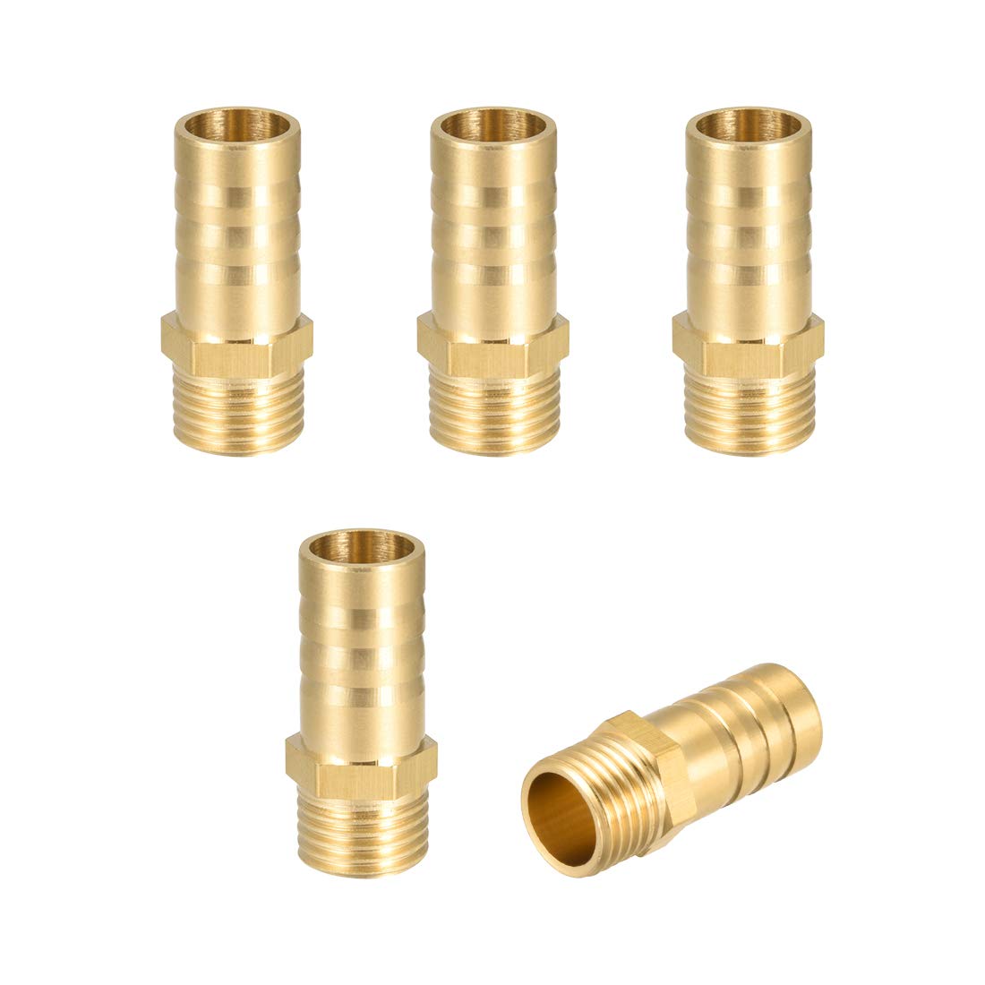 sourcing map Brass Hose Barb Fitting,Connector,12mm Barb x G1/4 Male Pipe Adapter,5Pcs