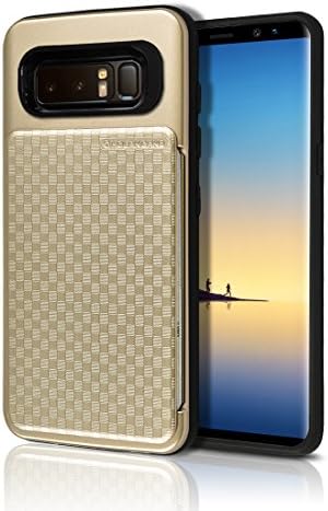 Note 8 Push Hidden Wallet Case [Card Slot] [Heavy Duty] [Slim Fit] [Textured Grip] Dual Layer Hybrid Tough Shield Drop Protection Back Bumper Hard Holder Cover Samsung Galaxy Note8 (Gold)