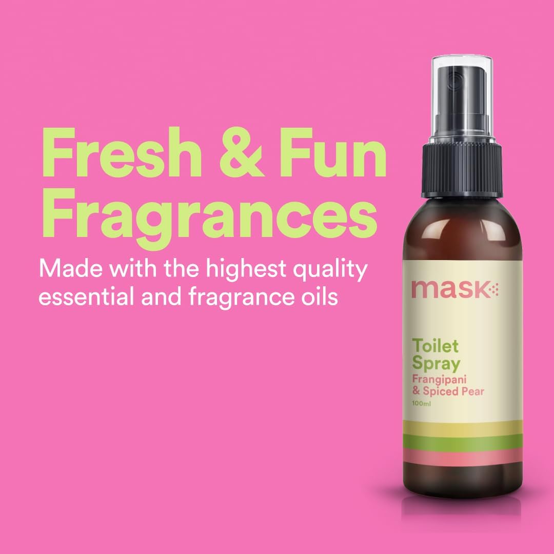 Mask Toilet Spray - Travel Size Bathroom Spray, Pack of 3, Odor Neutralizer Spray, Poop Spray Odor Eliminator, Bathroom Air Freshener, Bathroom Deodorizer - Frangipani & Spiced Pear Scent, 10.2 Fl Oz