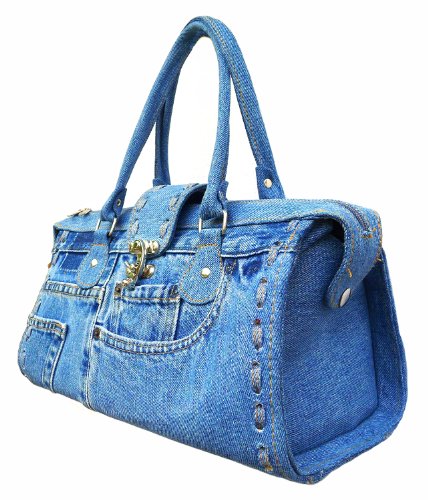 BDJ Classic Blue Denim Jean Doctor Style with Hand Stitching Edge Women Handbag