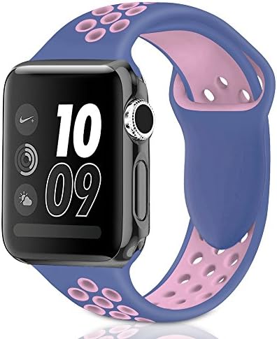 Band4u Apple Watch Band 42mm,Soft Silicone Strap Replacement Wristbands For Apple Watch Sport Series 3 Series 2 Series 1 NIKE+ Sports and Edition (42ML blue/pink)
