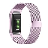 UMTELE For Fitbit Charge 2 Band, Milanese Loop Stainless Steel Metal Bracelet Strap with Unique Magnet Lock, No Buckle Needed for Fitbit Charge 2 HR Fitness Tracker Lavender Small