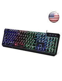 Teclado KLIM Chroma Gaming con cable USB con iluminación LED arcoíris   retroiluminado, ergonómico, silencioso, resistente al agua   Teclado negro RGB PC Windows PS4 Mac   Teclado silencioso Teclado Gamer con color claro