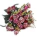 Luyue 7 Branch 21 Heads Artificial Rose Flowers Bouquet Fake Silk Mini Roses Wedding Floral Decor Bouquet, Pack of 2(Rose Coffee)